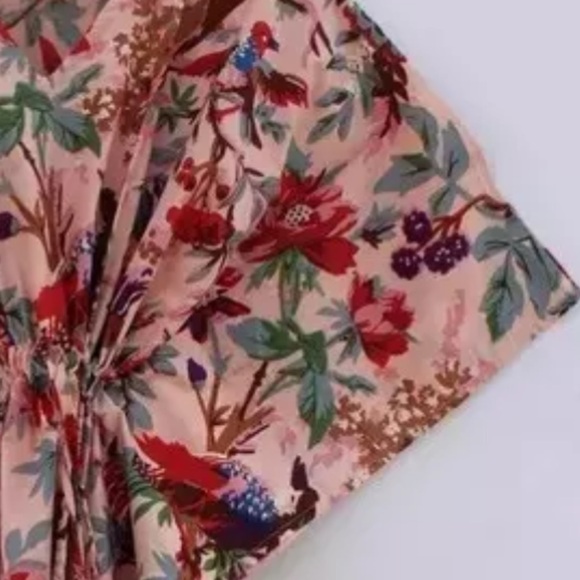 Pink Floral Bird Print Kimono Sleeve Kaftan OSFM - Picture 3 of 3